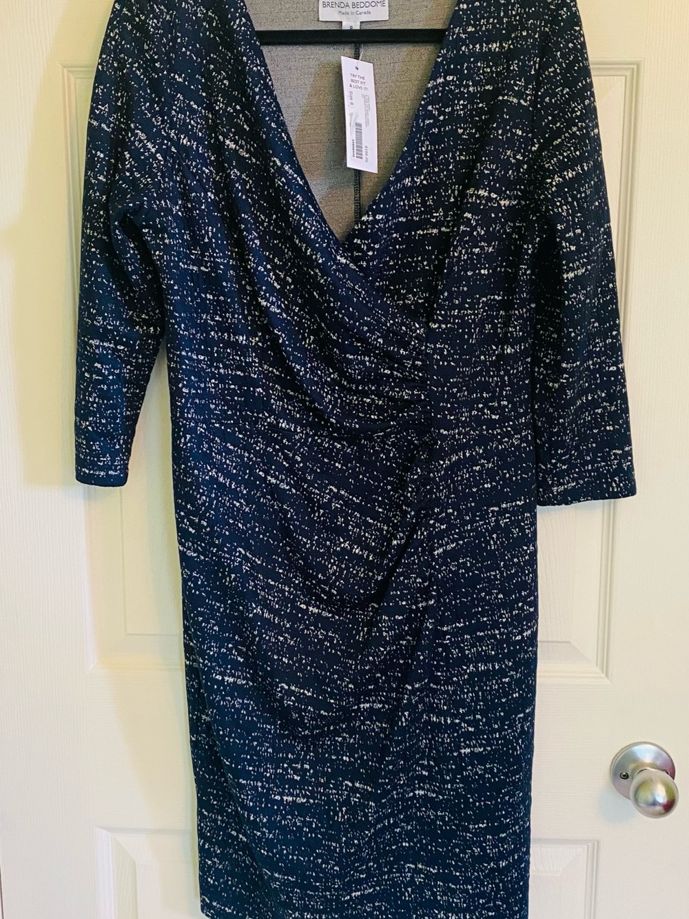 Navy Draped Wrap Midi Dress